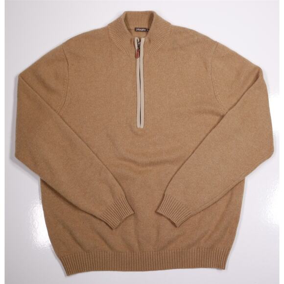 J. McLaughlin Men's 100% Cashmere Light Brown Knit Quarter 1/4 Sweater XL - Picture 1 of 7